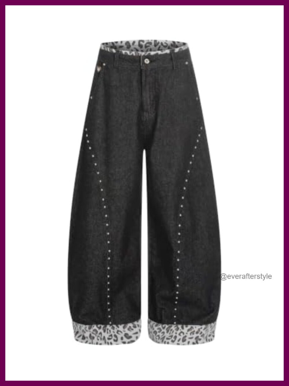 Aelfric Eden Leopard Double Waist Jeans Rivet Cuffed Denim Wide Leg Baggy